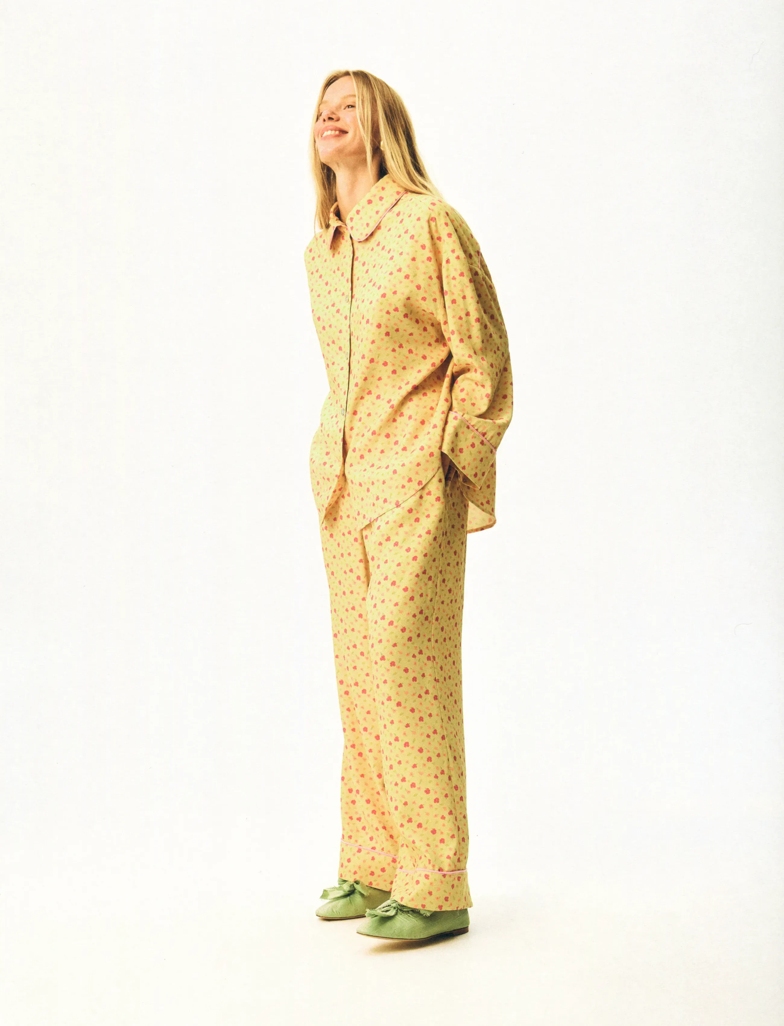 Sleeper Pastelle Oversized Pants In Wild Painsies, XS, Trousers, Gelb - Wide Leg, Frauen
