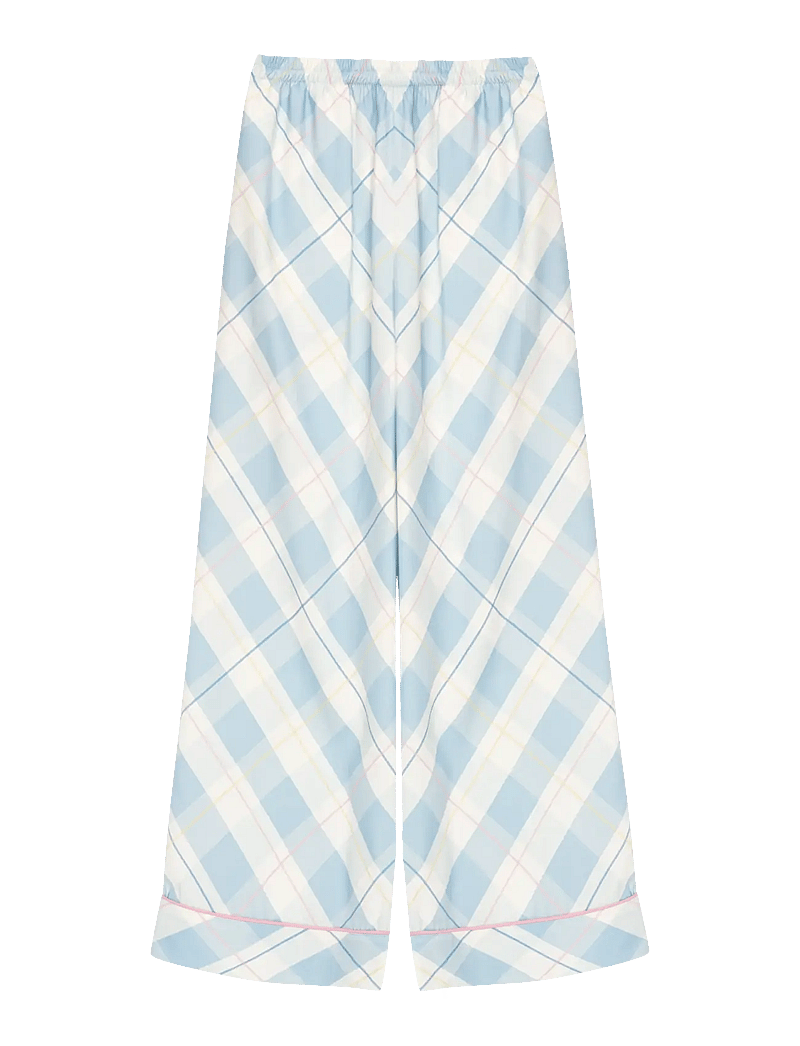 Sleeper - Pastelle Oversized Pants in Blue Plaid - laia säärega püksid - white&blue - 1
