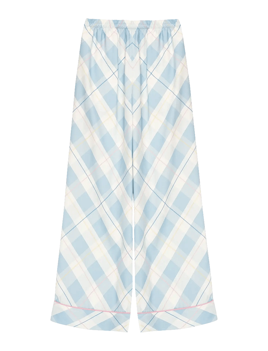 Sleeper - Pastelle Oversized Pants in Blue Plaid - bukser med brede ben - white&blue - 1