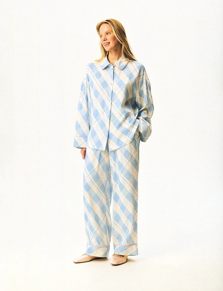 Sleeper - Pastelle Oversized Pants in Blue Plaid - bukser med brede ben - white&blue - 2