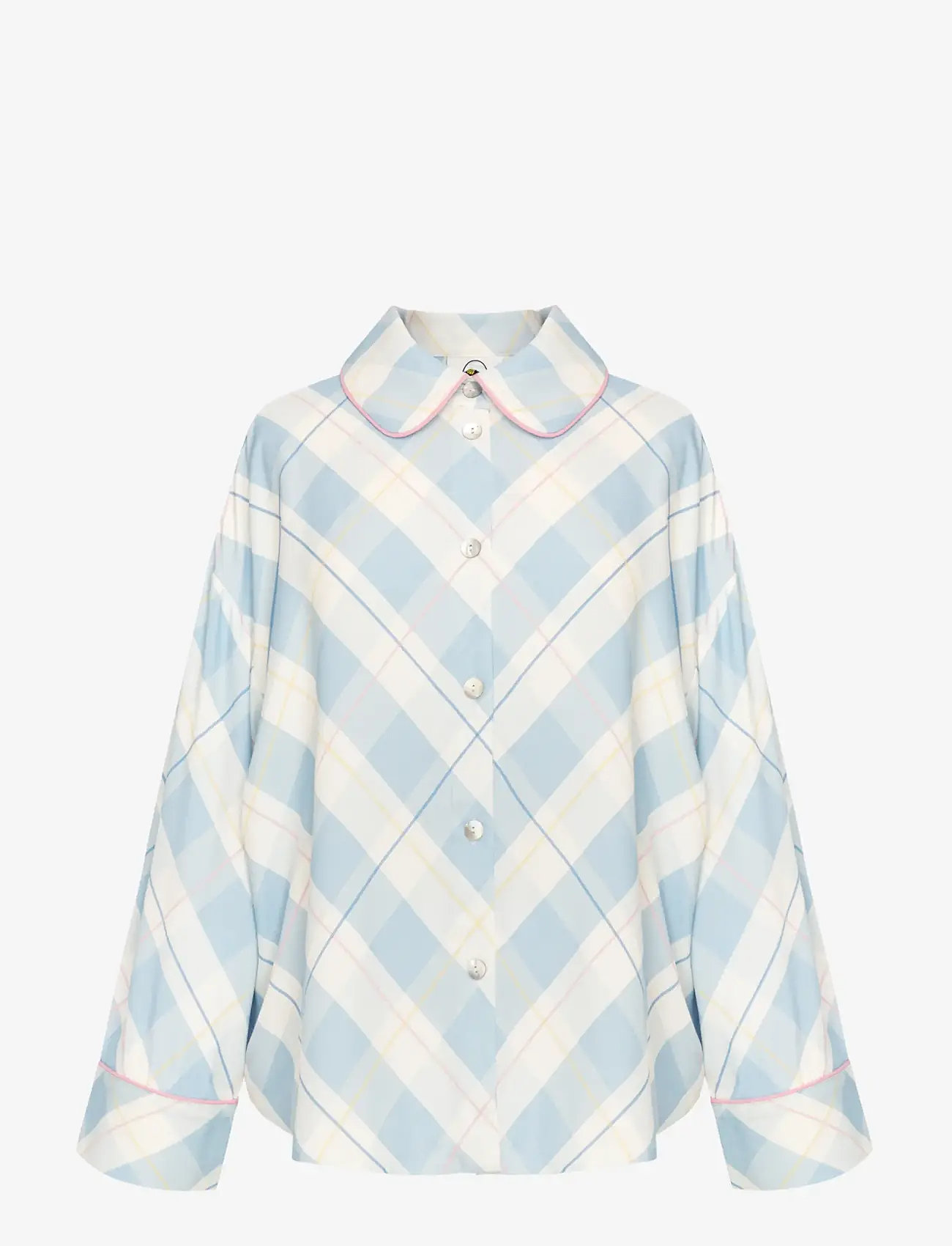 Sleeper - Pastelle Oversized Shirt in Blue Plaid - langærmede skjorter - white&blue - 1