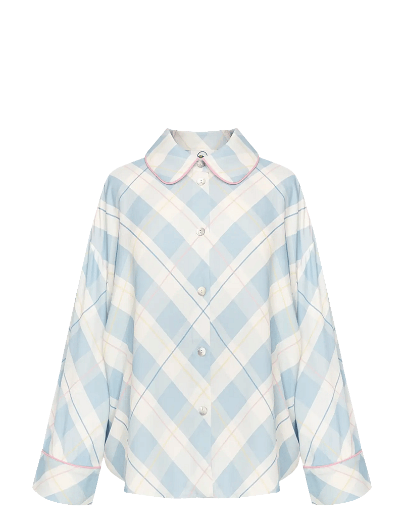 Sleeper - Pastelle Oversized Shirt in Blue Plaid - langærmede skjorter - white&blue - 1