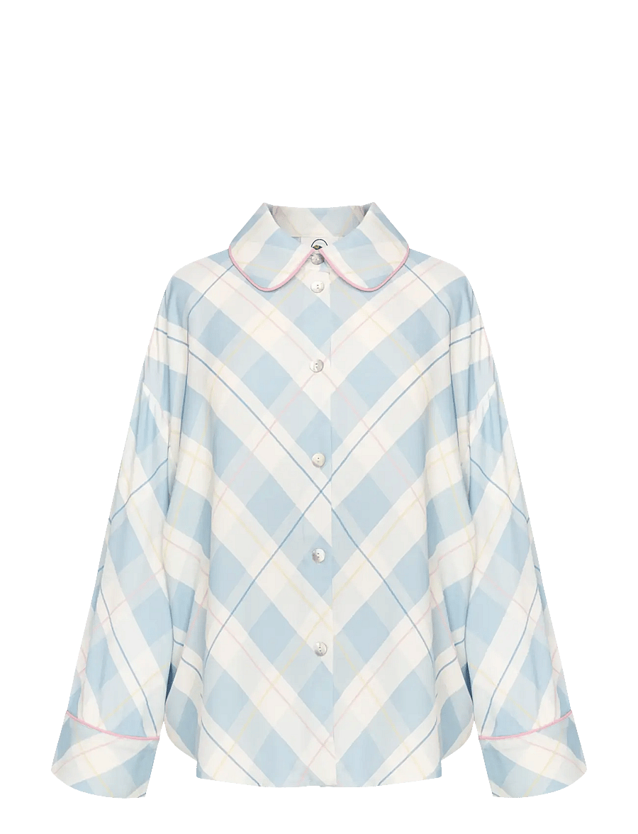 Sleeper - Pastelle Oversized Shirt in Blue Plaid - langærmede skjorter - white&blue - 1