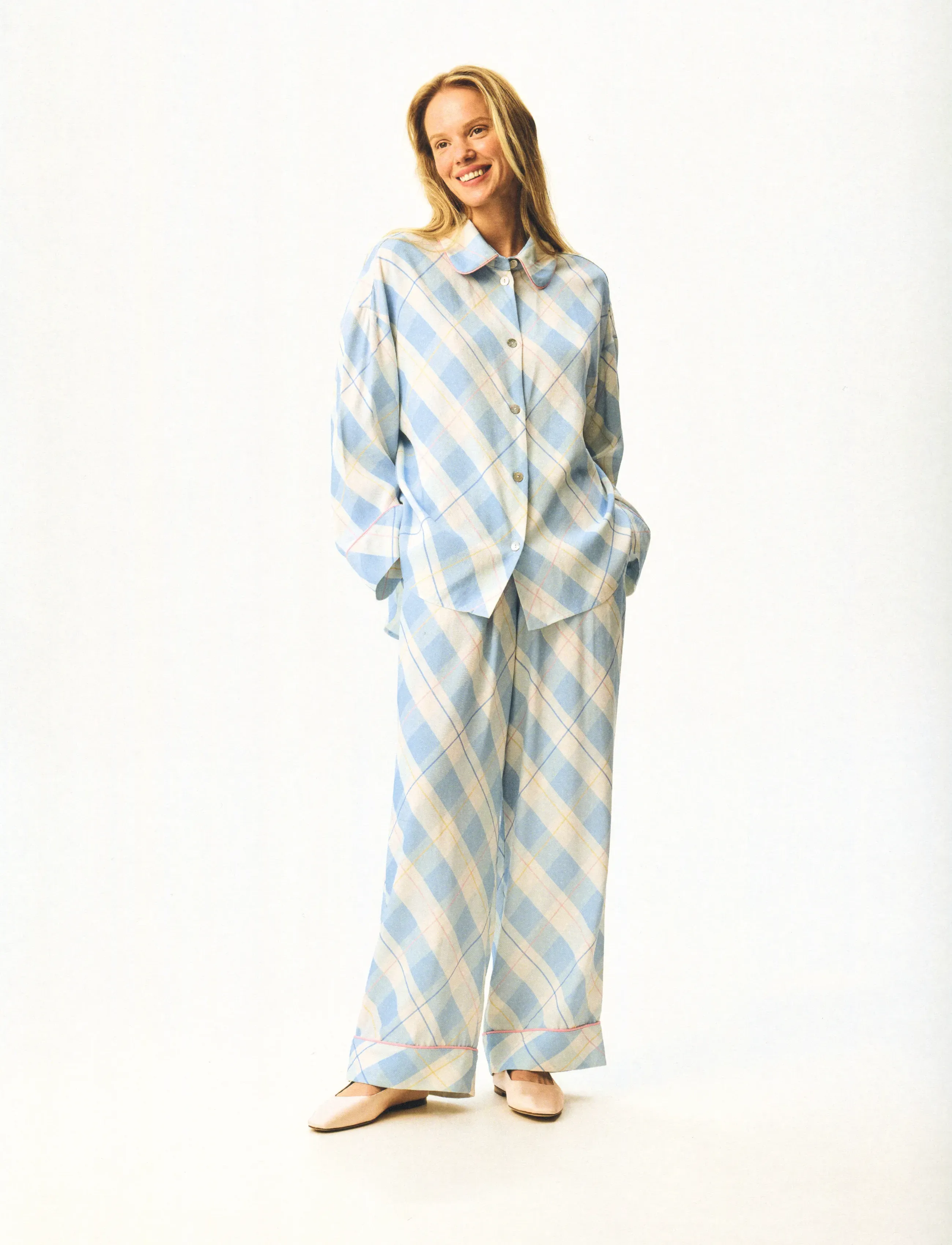 Sleeper Pastelle Oversized Shirt In Blue Plaid, L/XL, Shirts, Blau - Long-sleeved, Frauen