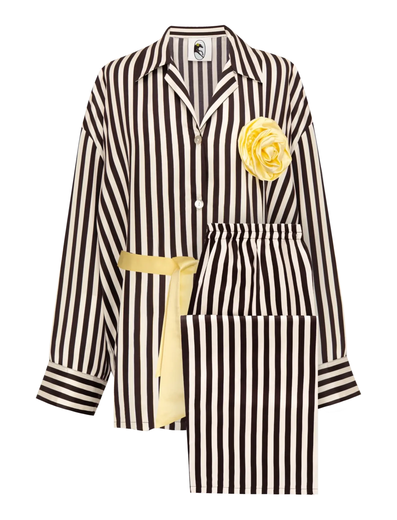 SLEEPER The Rose Oversized Pajama Set In Stripes With Gelb Trim Schwarz - S - Damen