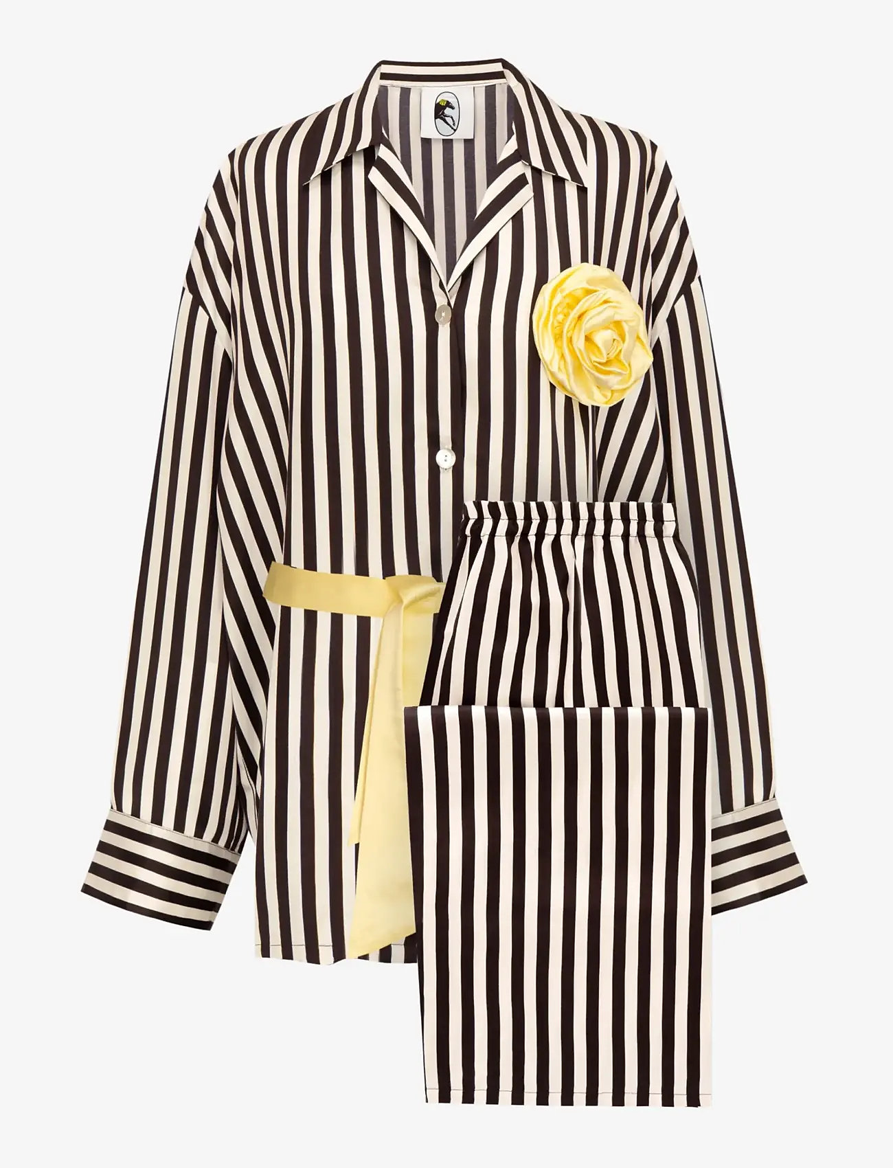 Sleeper - The Rose Oversized Pajama Set in Stripes with Yellow trim - pyjamas - white&black - 1