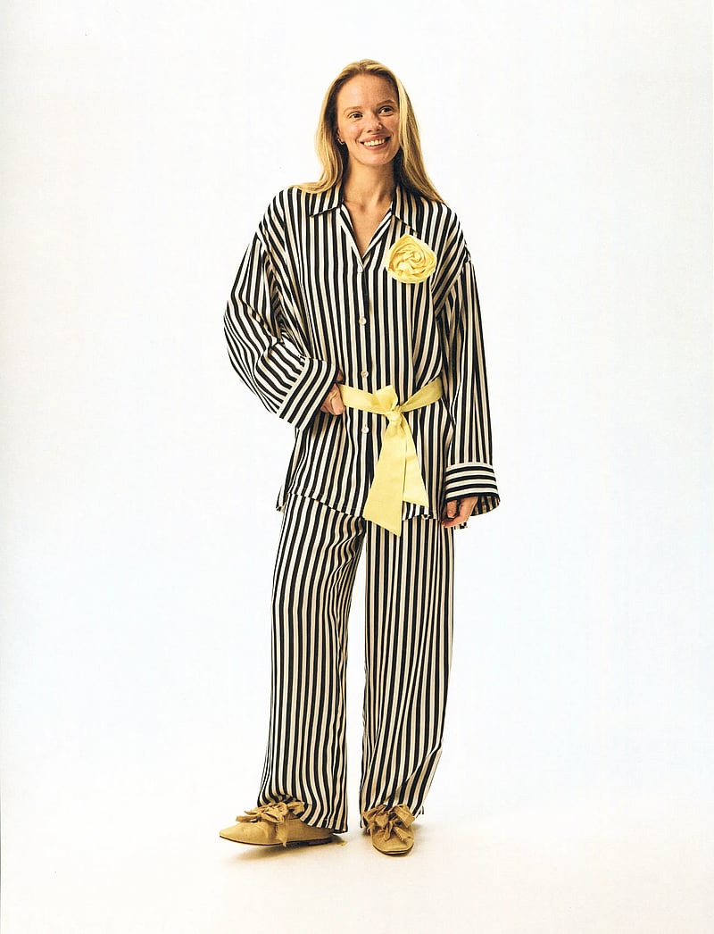 Sleeper - The Rose Oversized Pajama Set in Stripes with Yellow trim - pyjamas - white&black - 0