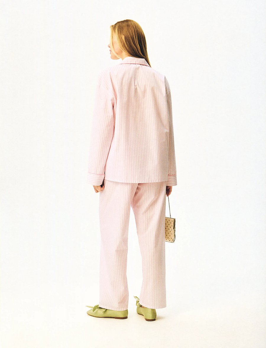 Sleeper - The Rose Cotton Pajama Set in Soft Pink Stripes - pyjamas - white&pink - 2