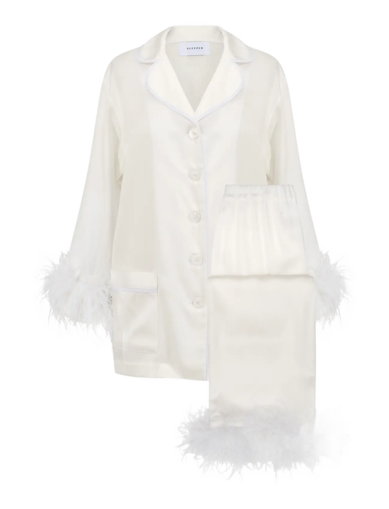 Sleeper Party Pajama Set with Detachable Feathers - Undertøj - WHITE / white