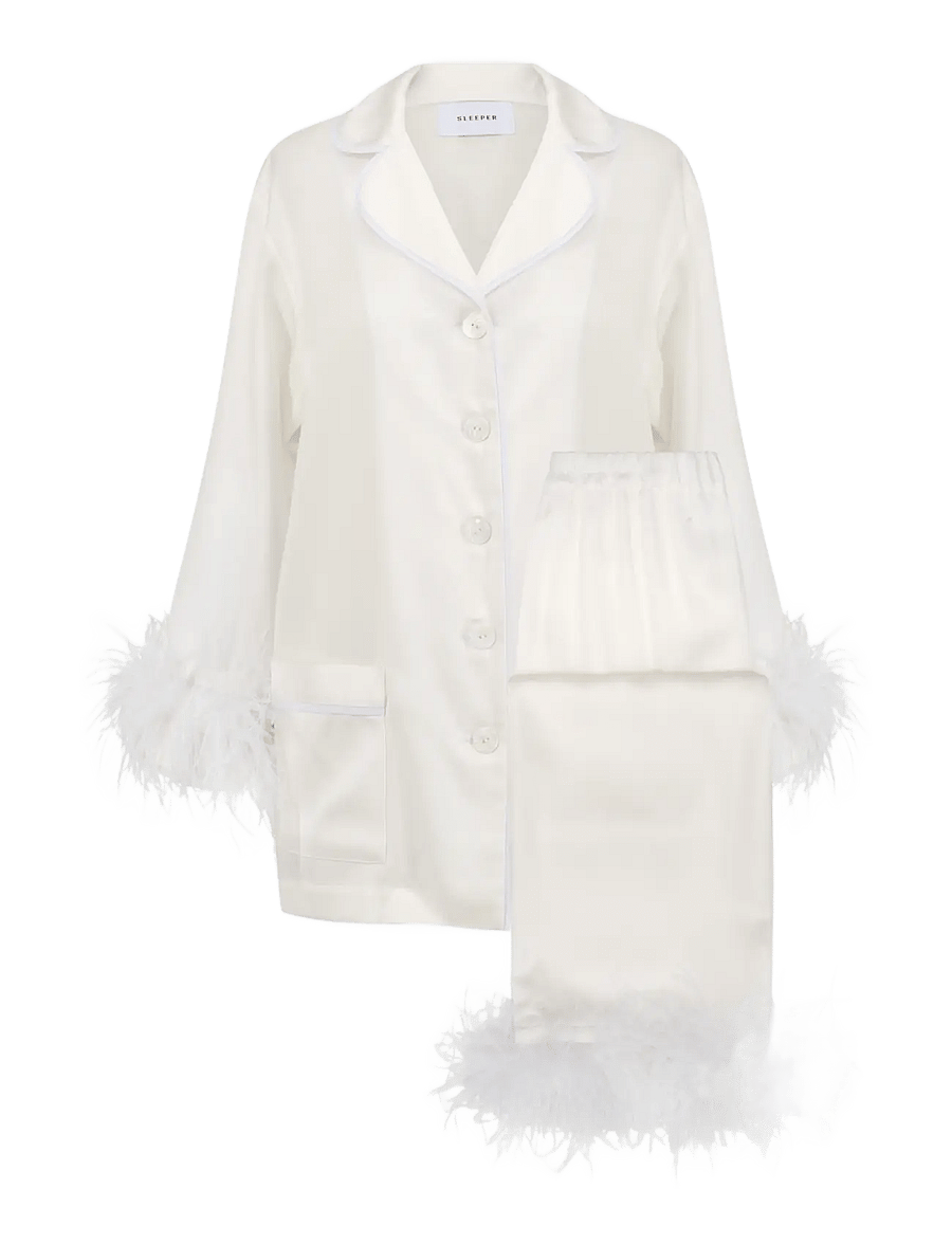 Sleeper - Party Pajama Set with Detachable Feathers - pyjamas - white - 1
