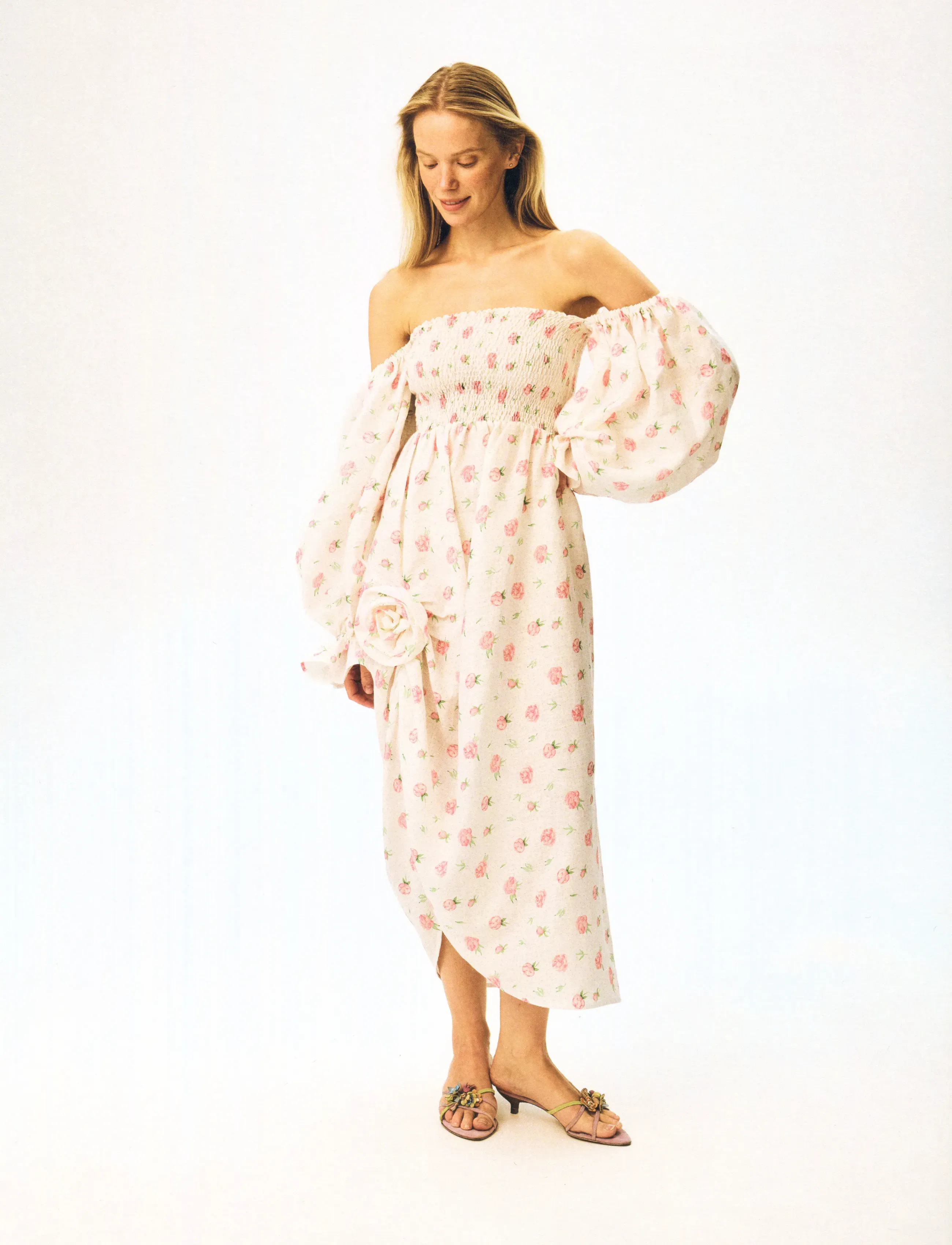 Sleeper Atlanta Linen Dress With Rose Detail, XS, Dresses, Rosa - Knee-length & Midi, Frauen