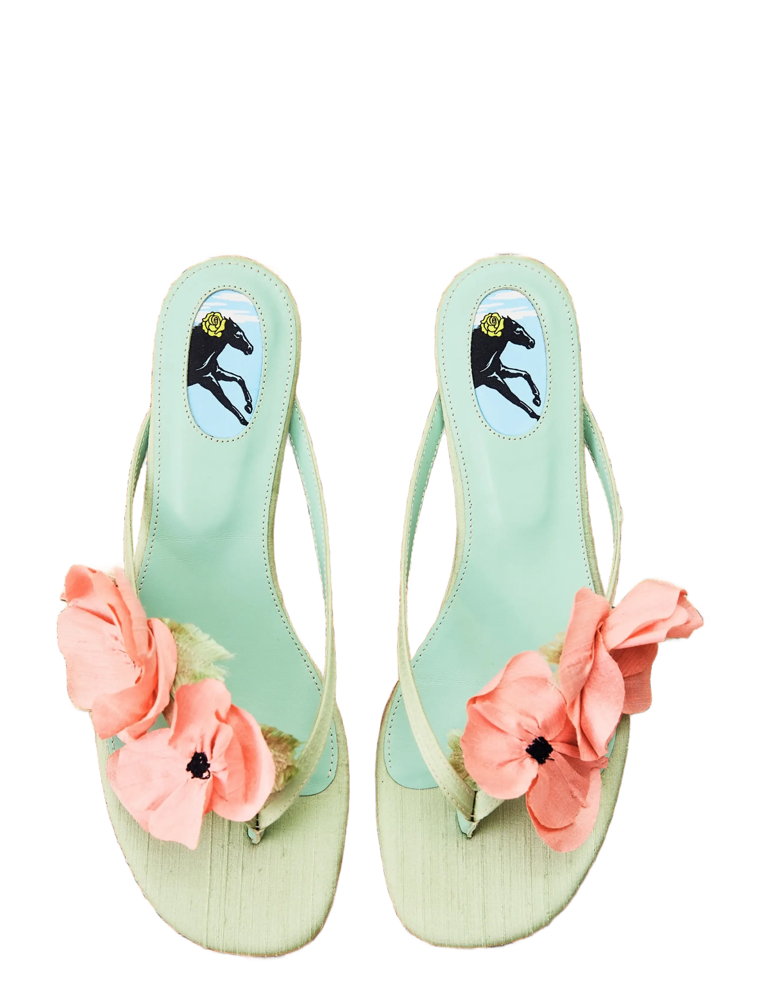 Sleeper Poppies Silk Kitten Heel Mules - Sleeper - MINT / green