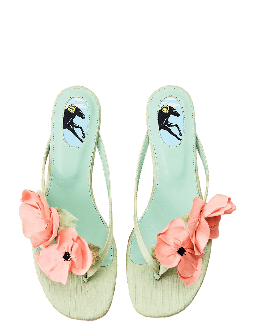 Sleeper - Poppies Silk Kitten Heel Mules - kontsaga muula-kingad - mint - 1