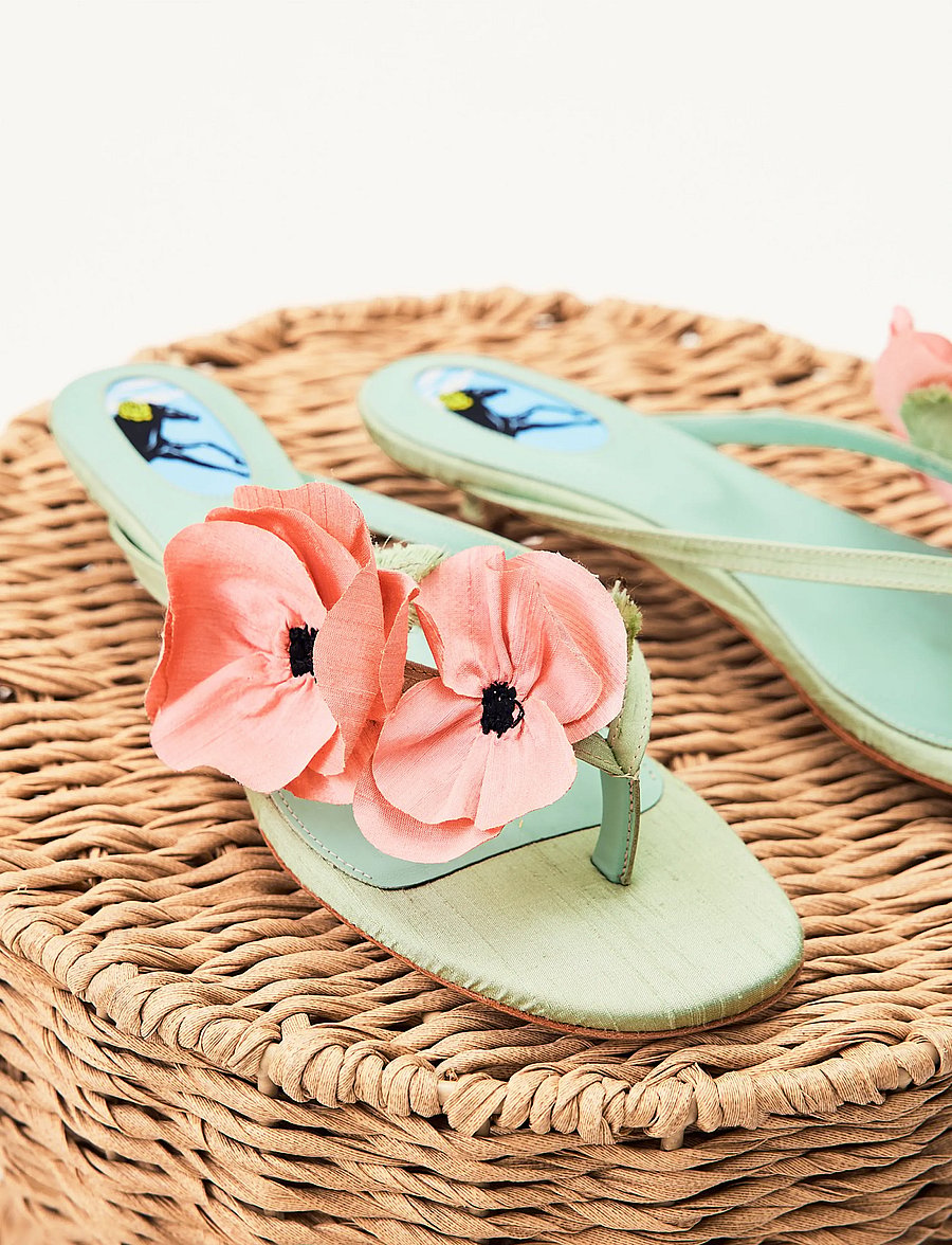 Sleeper - Poppies Silk Kitten Heel Mules - kontsaga muula-kingad - mint - 3