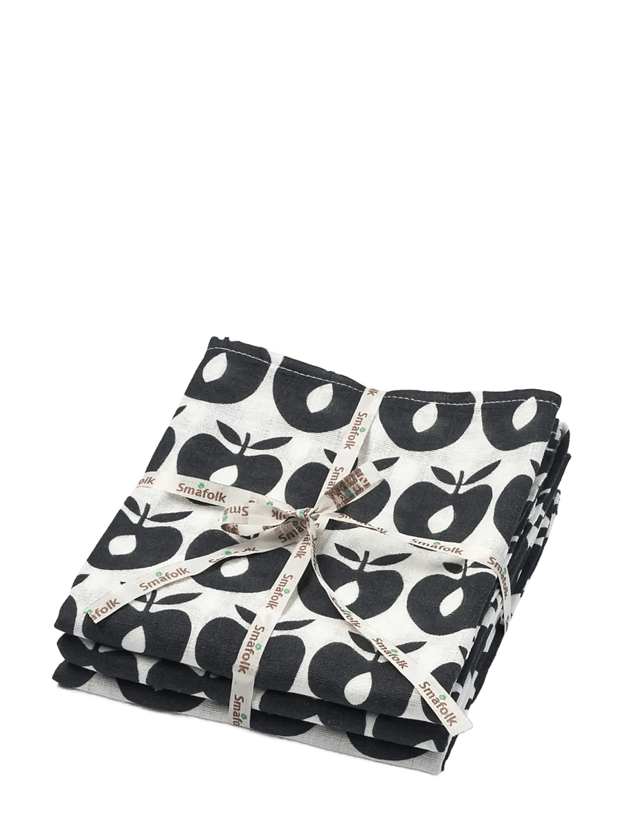 Småfolk - 3 packs of muslin cloths with apples - lägsta priserna - black grey - 2