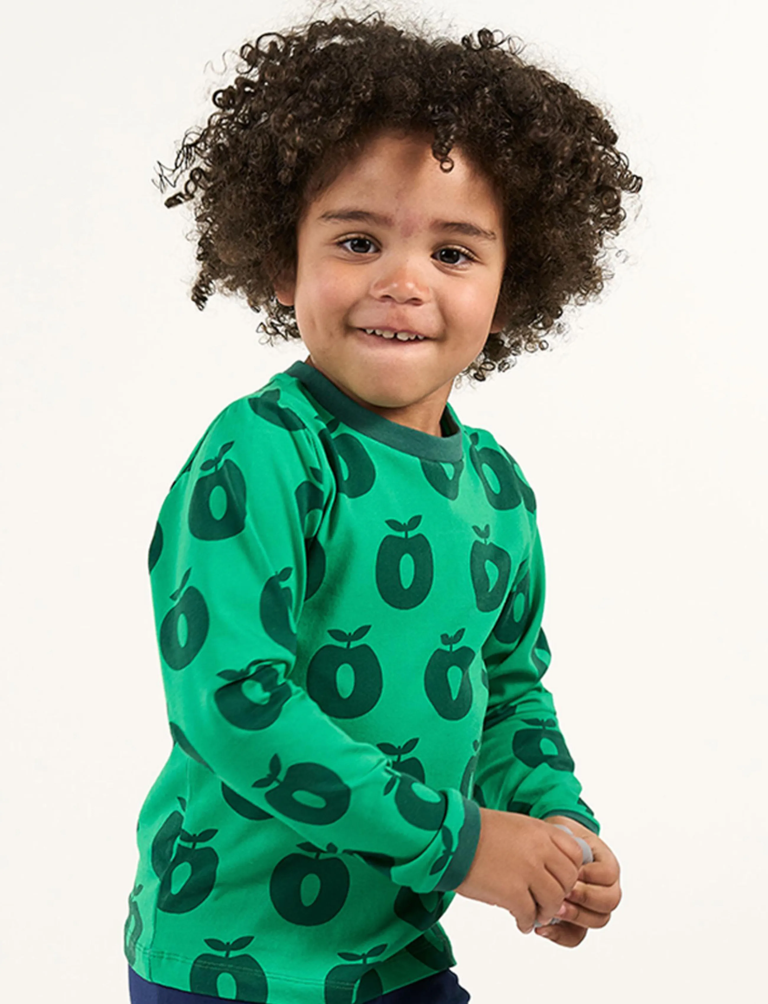 Småfolk - Elstar long-sleeved top with apples - höstkläder - smafolk green - 0
