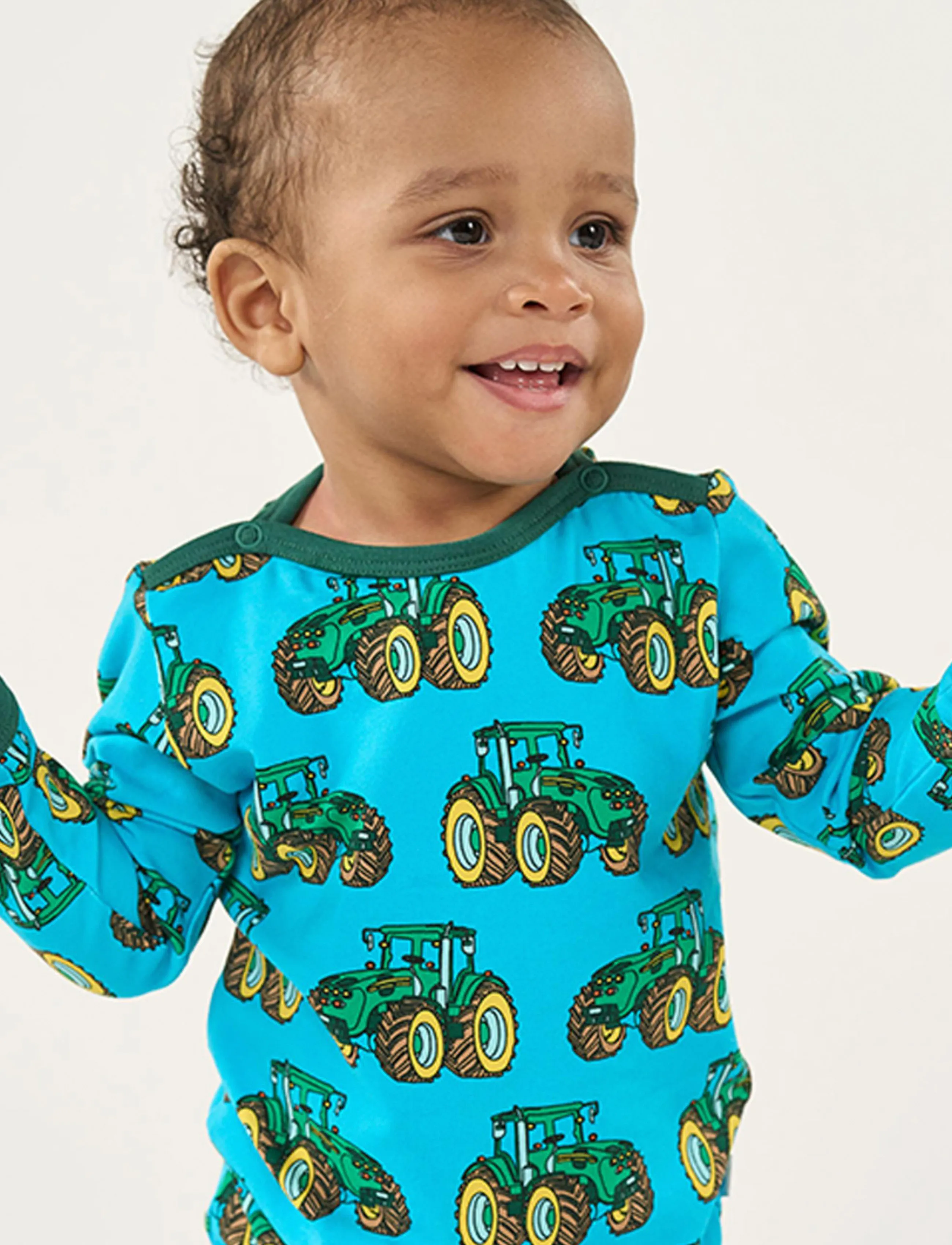 Småfolk - Elstar long-sleeved baby body with tractor - lowest prices - blue glow - 0