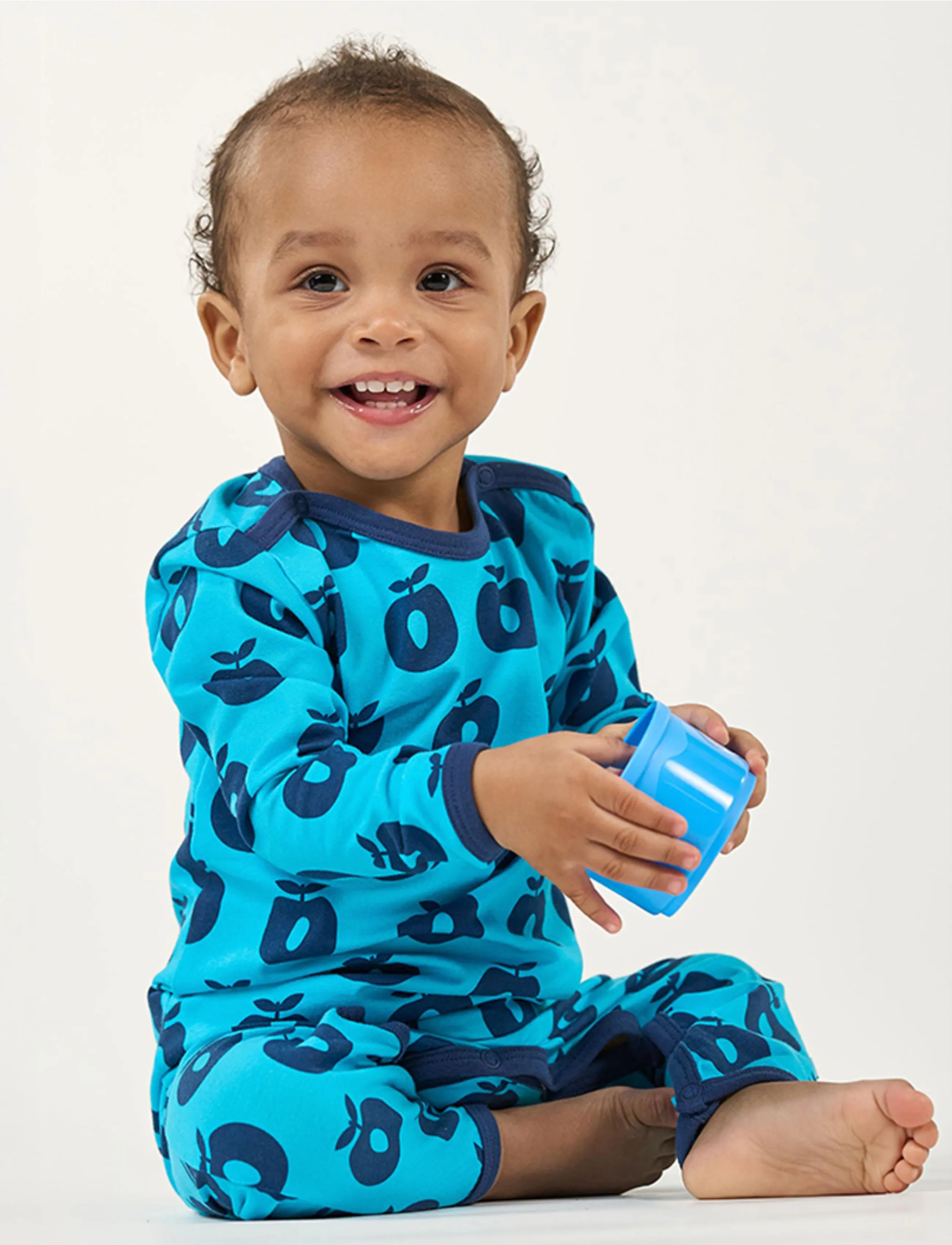 Småfolk - Elstar long-sleeved baby suit with apples - die niedrigsten preise - blue atoll - 0