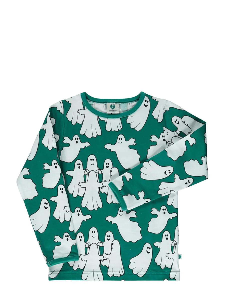 Småfolk - Long-sleeved top with ghosts - långärmade t-shirts - petroleum green - 1