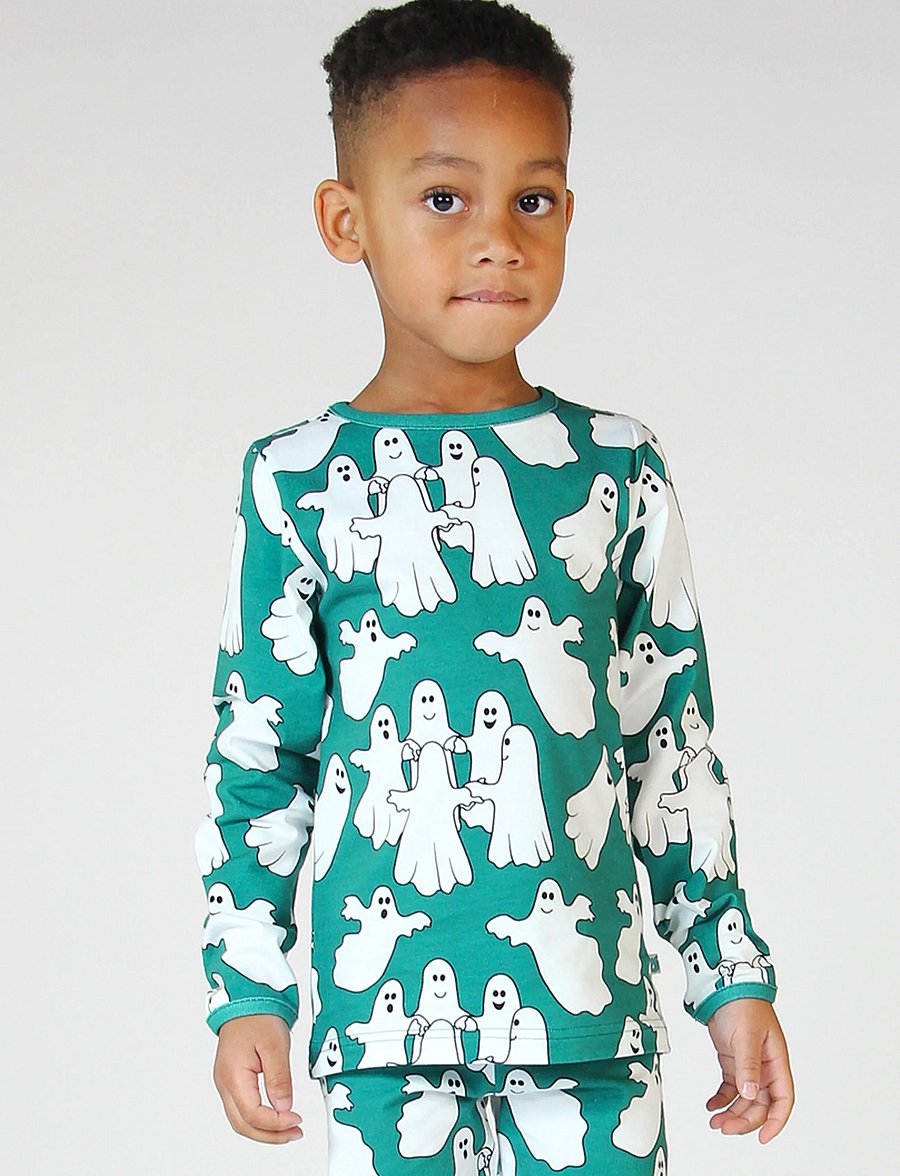 Småfolk - Long-sleeved top with ghosts - långärmade t-shirts - petroleum green - 0