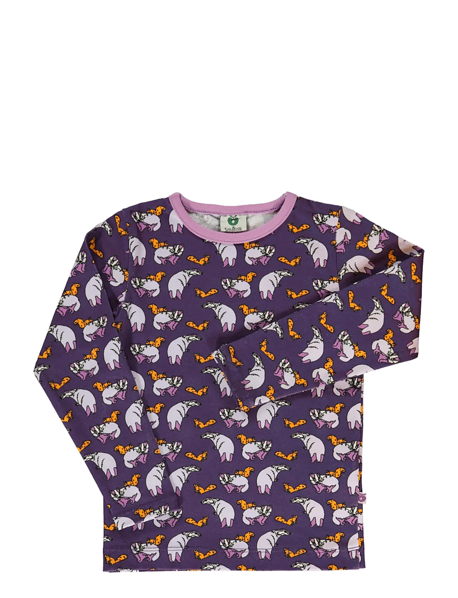 Småfolk - Long-sleeved blouse with badger and squirrel - långärmade t-shirts - loganberry - 1