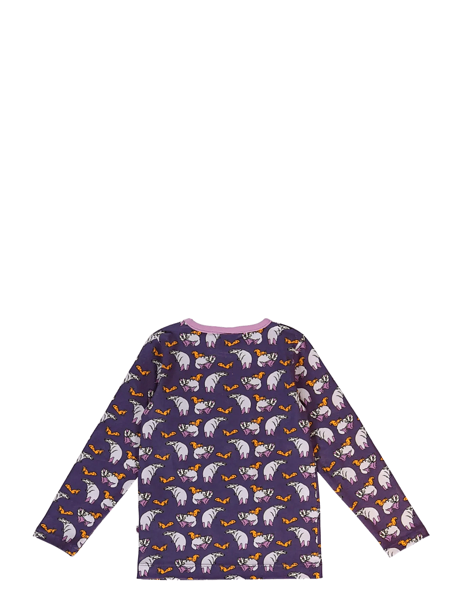 Småfolk - Long-sleeved blouse with badger and squirrel - långärmade t-shirts - loganberry - 2