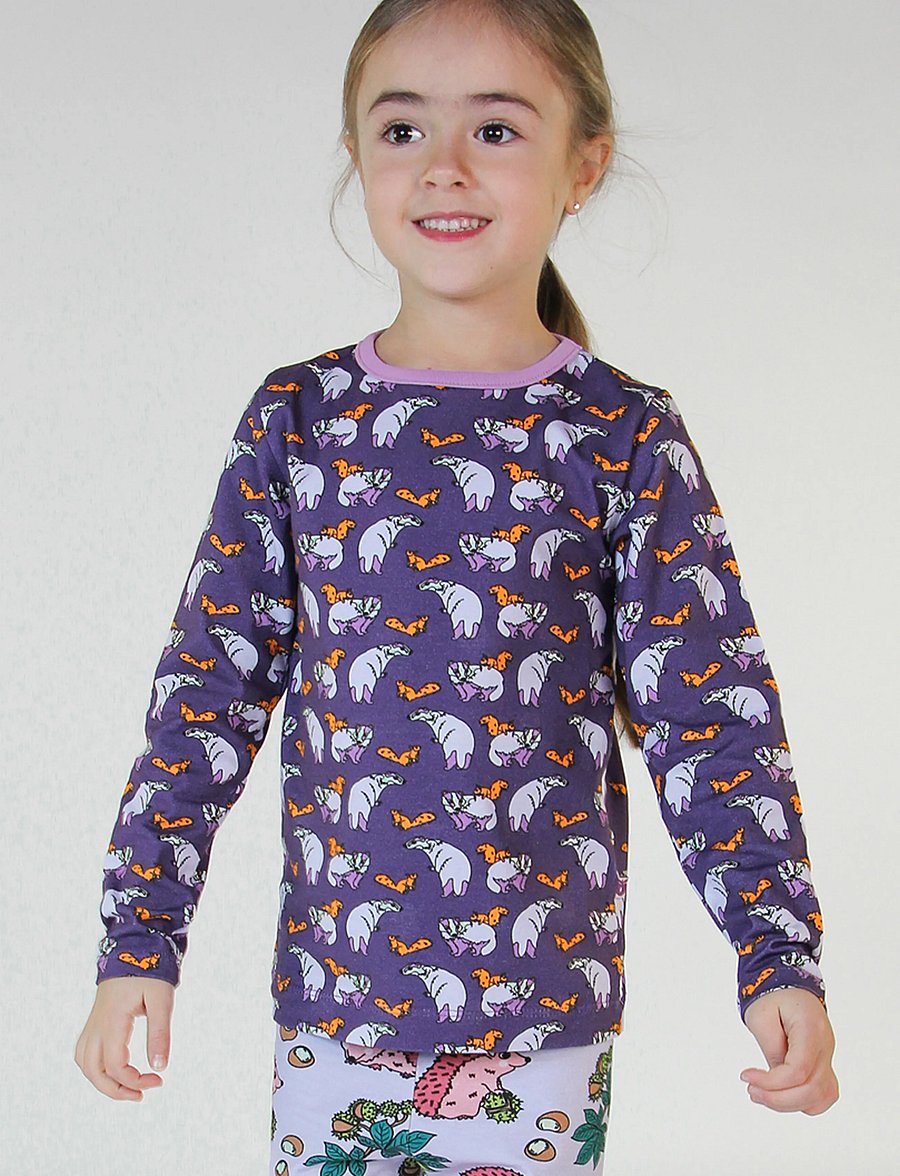 Småfolk - Long-sleeved blouse with badger and squirrel - långärmade t-shirts - loganberry - 0