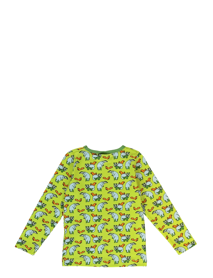 Småfolk - Long-sleeved blouse with badger and squirrel - långärmade t-shirts - pear green - 2