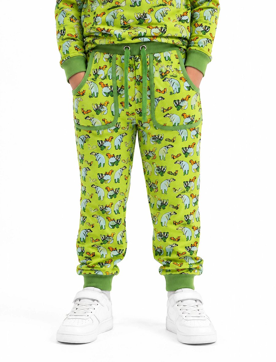 Småfolk - Sweatpants with badger and squirrel. - mjukisbyxor - pear green - 0