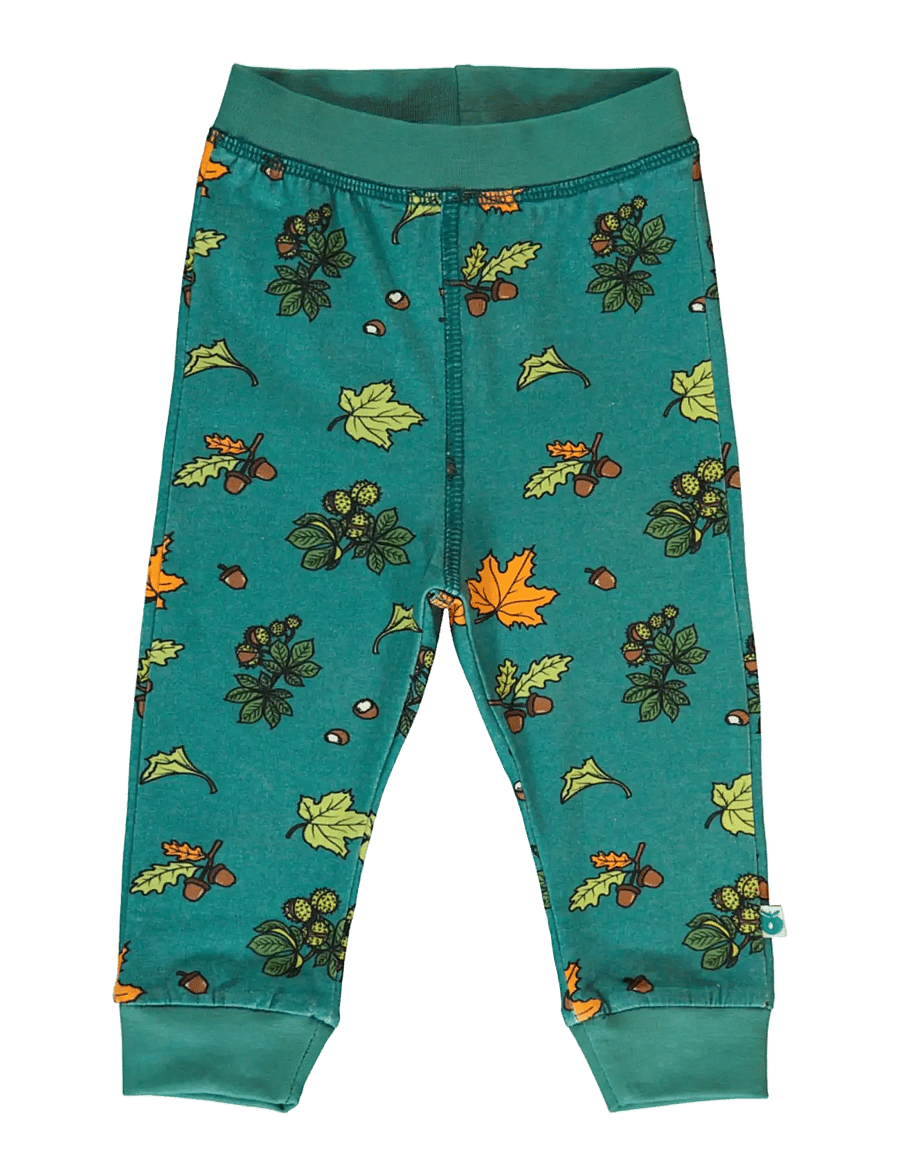 Småfolk - Leggings for baby with Fall leaves - leggings - petroleum green - 1