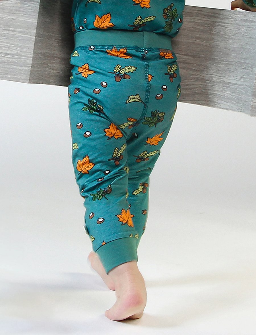 Småfolk - Leggings for baby with Fall leaves - leggings - petroleum green - 0