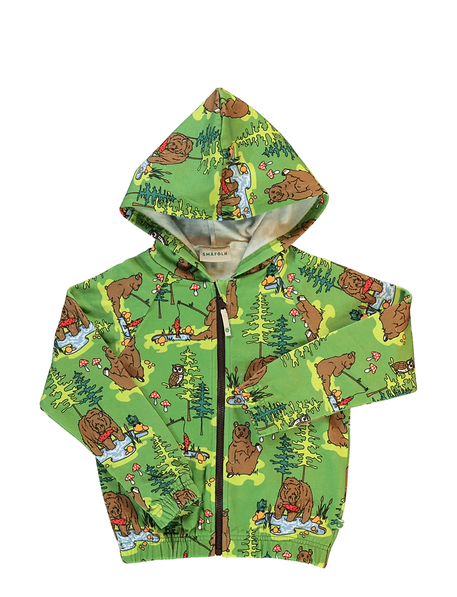 Småfolk - Hoodie with bear - huvtröjor - moss green - 1