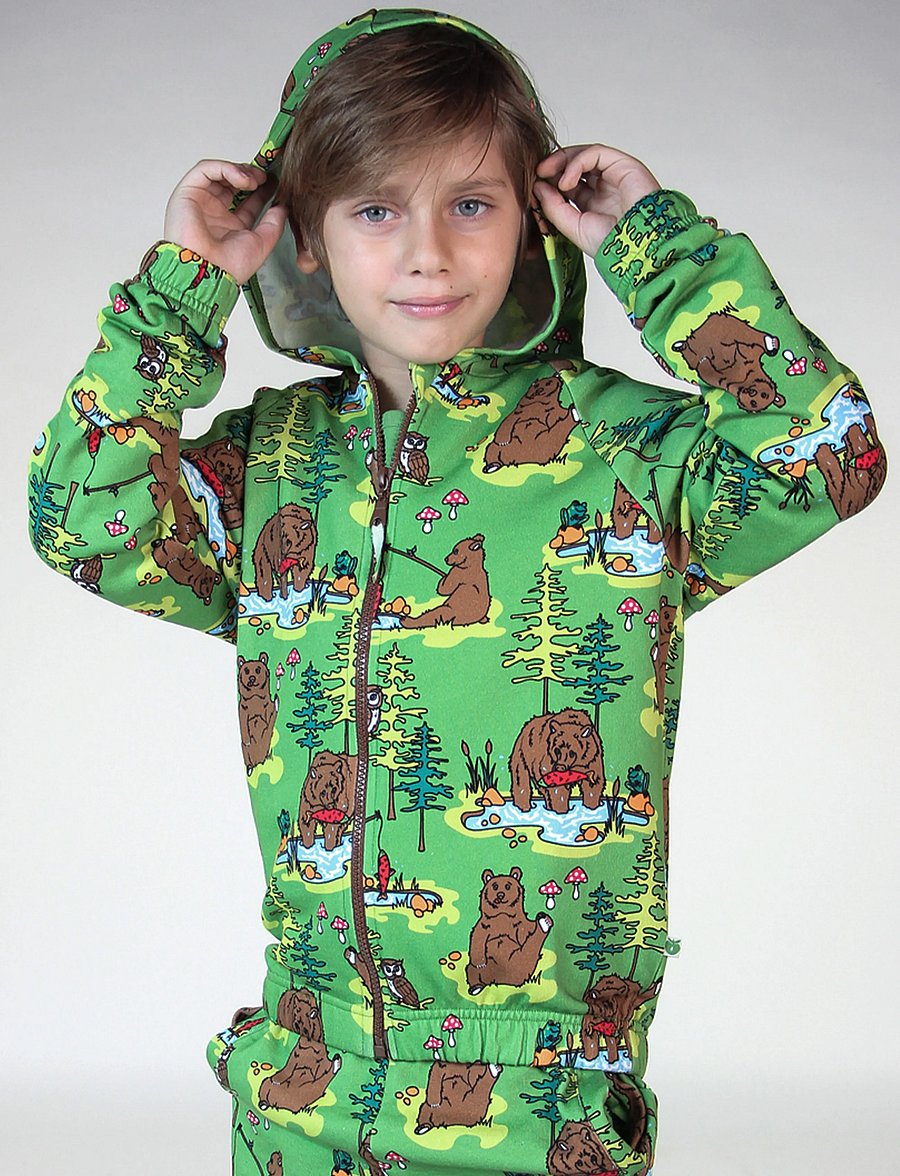 Småfolk - Hoodie with bear - huvtröjor - moss green - 0
