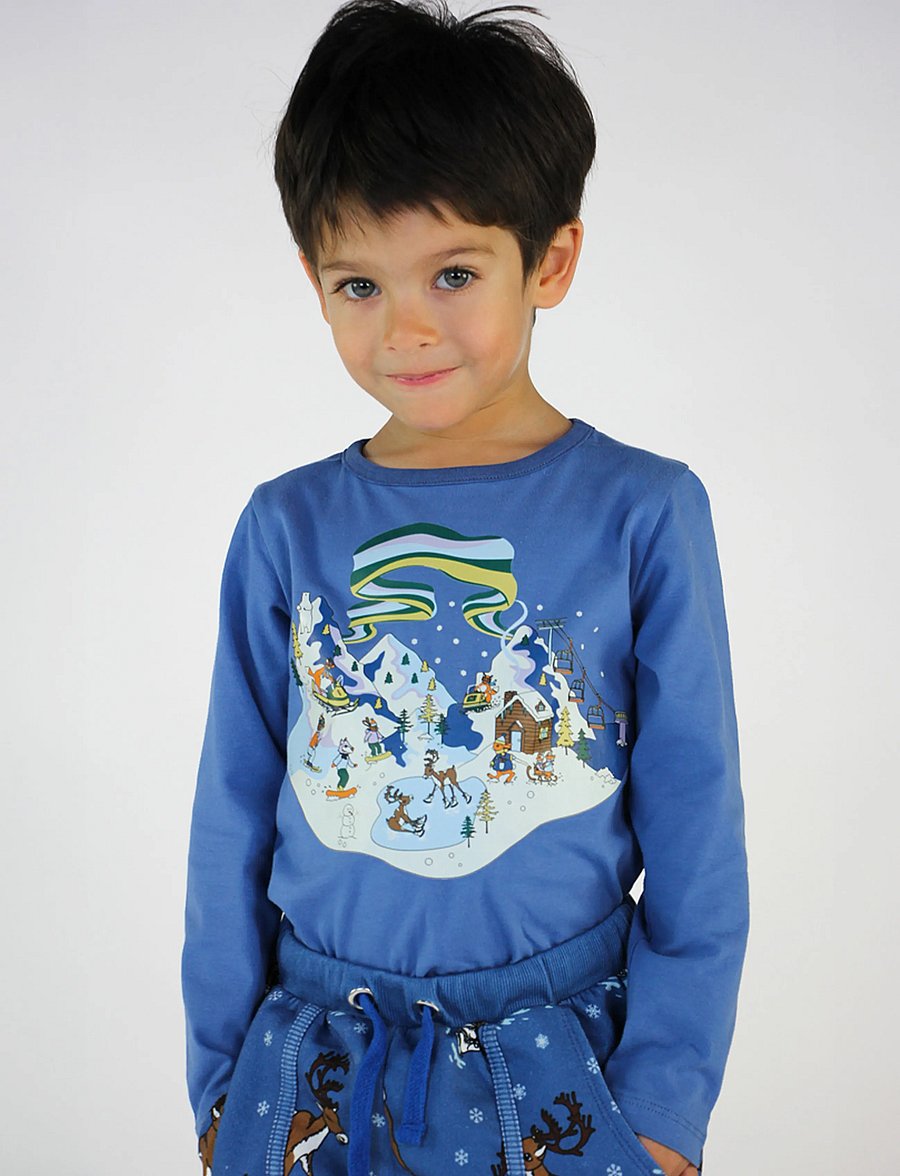 Småfolk - Long-sleeved top with winter landscape - långärmade t-shirts - federal blue - 0
