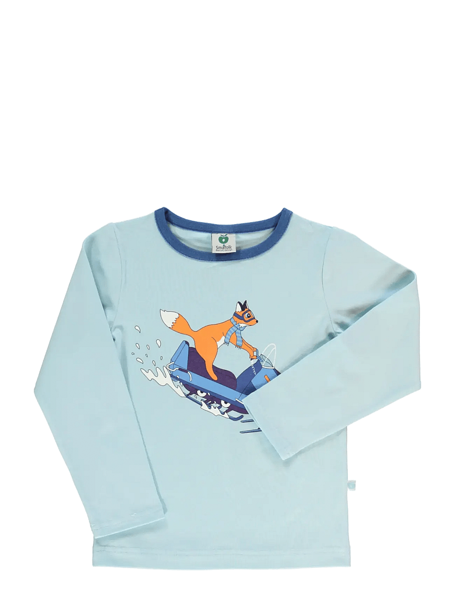 Småfolk - Long-sleeved blouse with snowmobile - långärmade t-shirts - stratosphere - 1