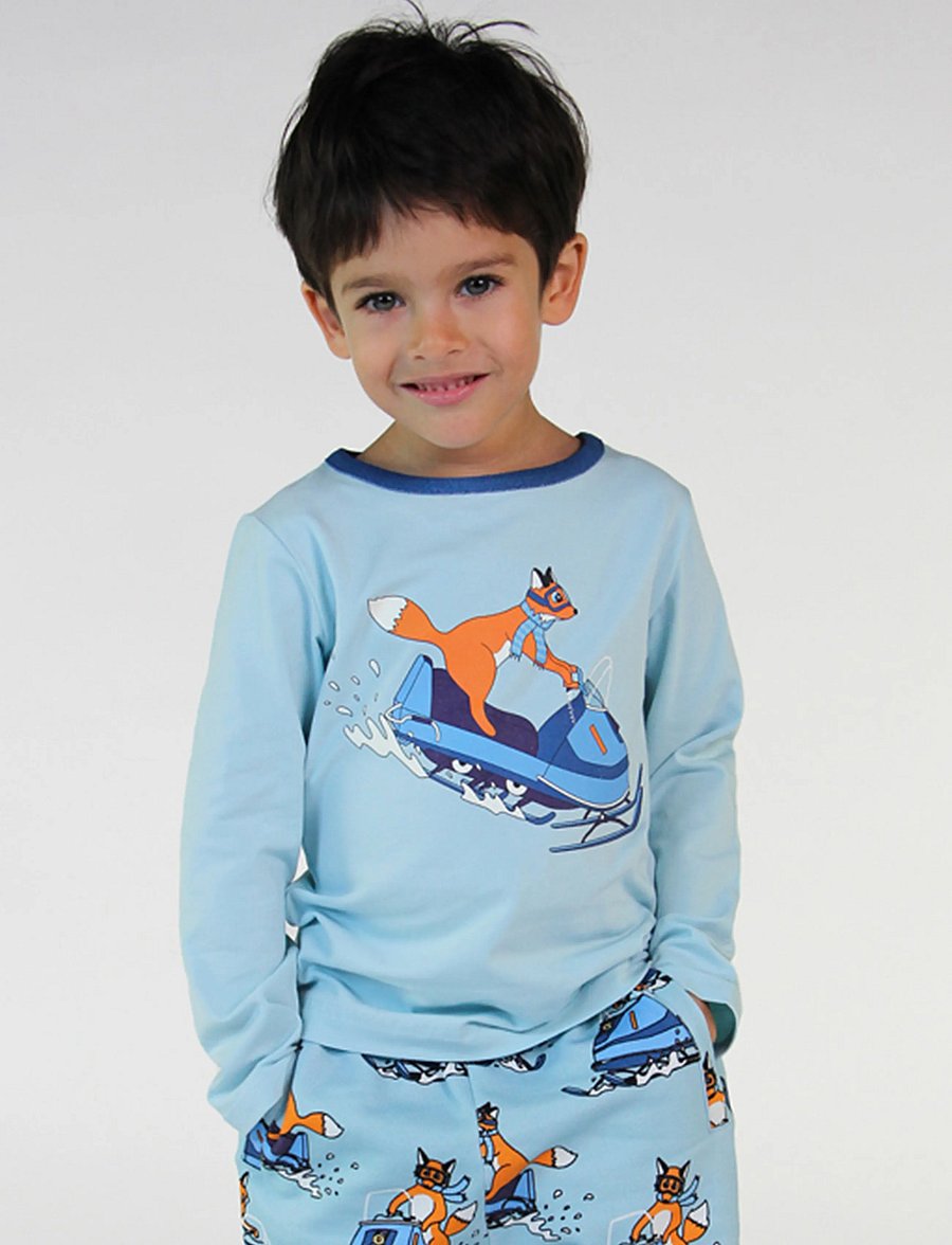 Småfolk - Long-sleeved blouse with snowmobile - långärmade t-shirts - stratosphere - 0