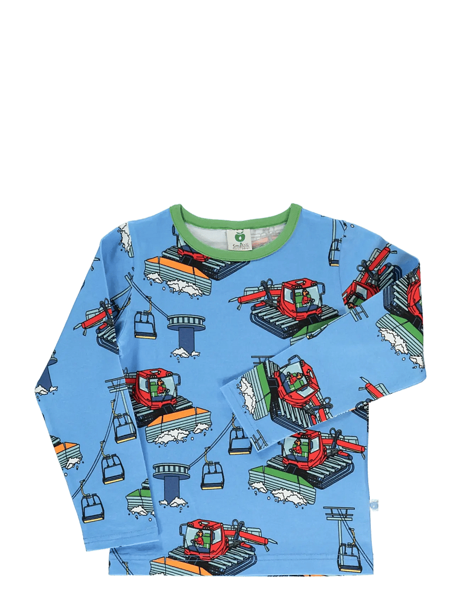 Småfolk - Long-sleeved blouse with snowcat - långärmade t-shirts - alaskan blue - 1
