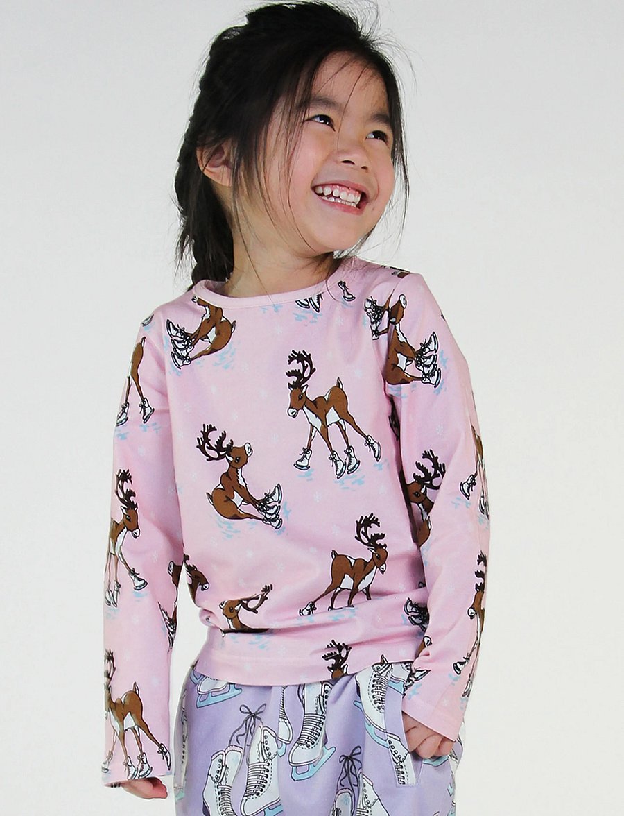 Småfolk - Long-sleeved top with reindeer - långärmade t-shirts - icy pink - 0