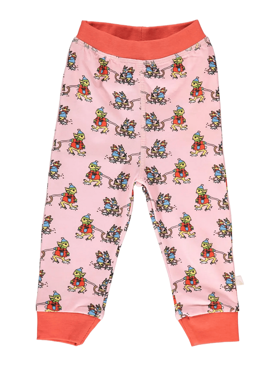 Småfolk - Leggings for baby with rabbits sledding - leggings - icy pink - 1