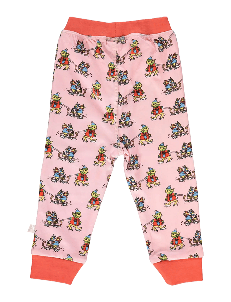 Småfolk - Leggings for baby with rabbits sledding - leggings - icy pink - 2
