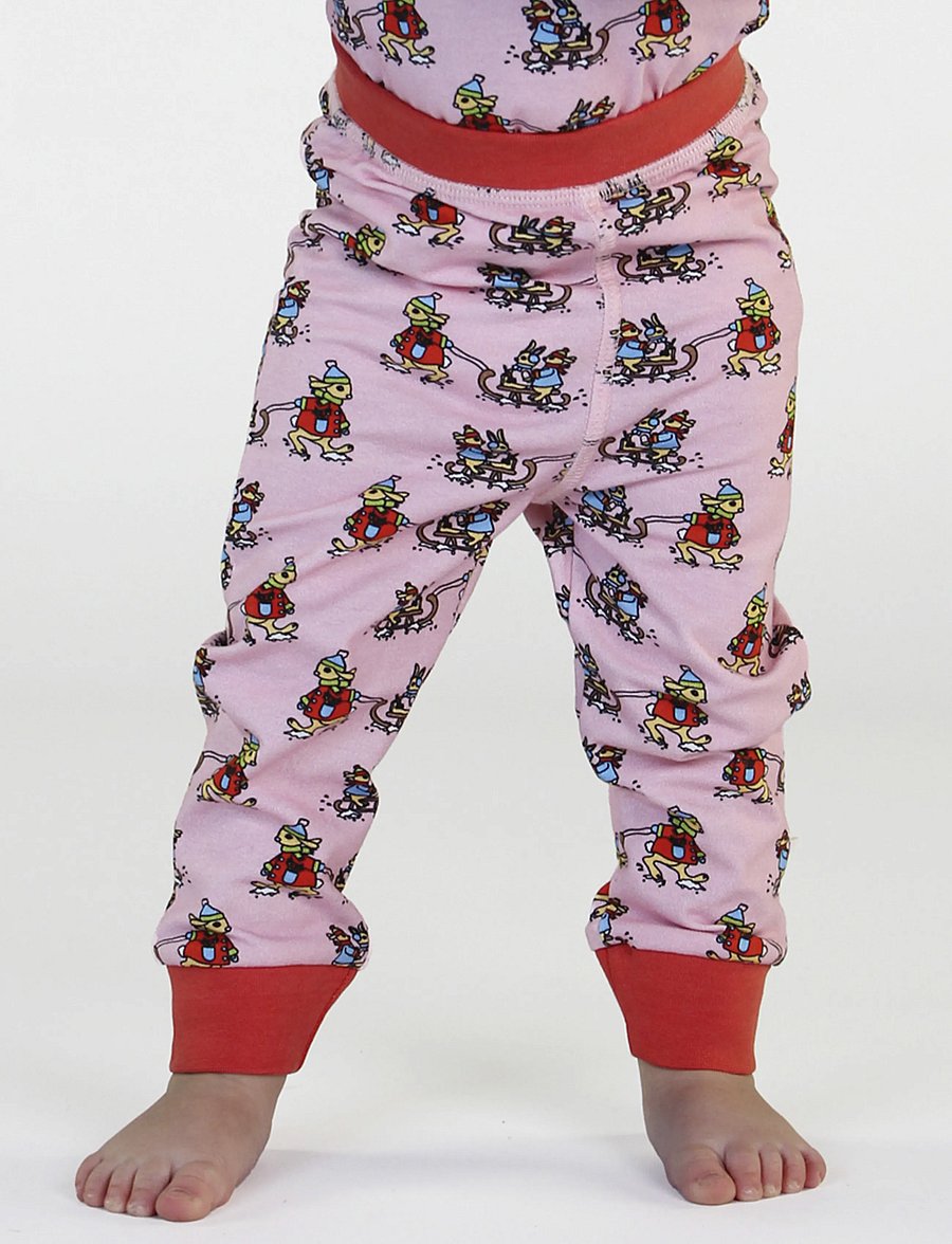 Småfolk - Leggings for baby with rabbits sledding - leggings - icy pink - 0