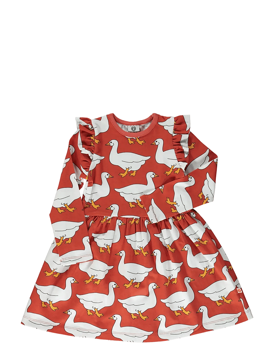Småfolk - Dress with geese - långärmade babyklänningar - grenadine - 1