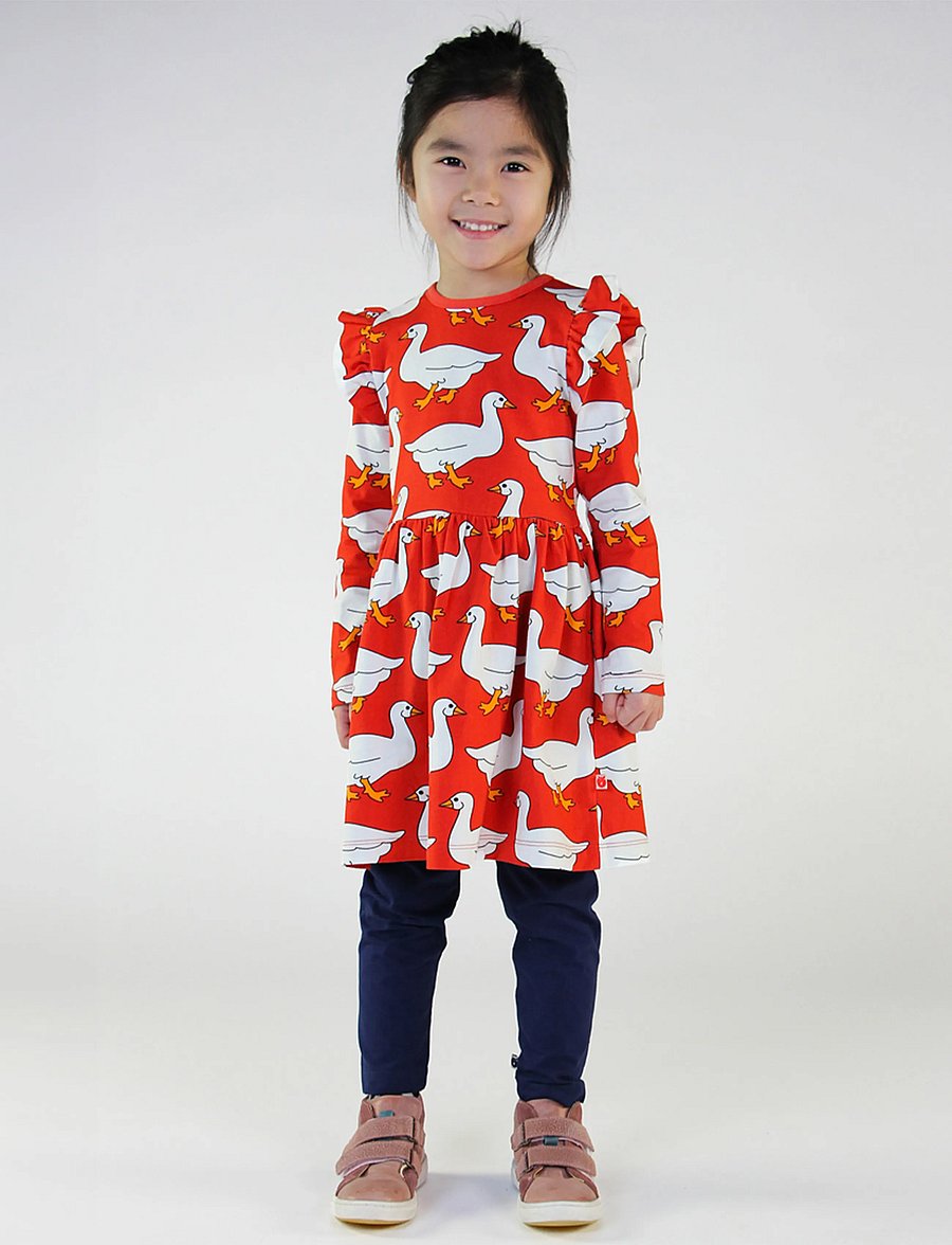 Småfolk - Dress with geese - långärmade babyklänningar - grenadine - 0