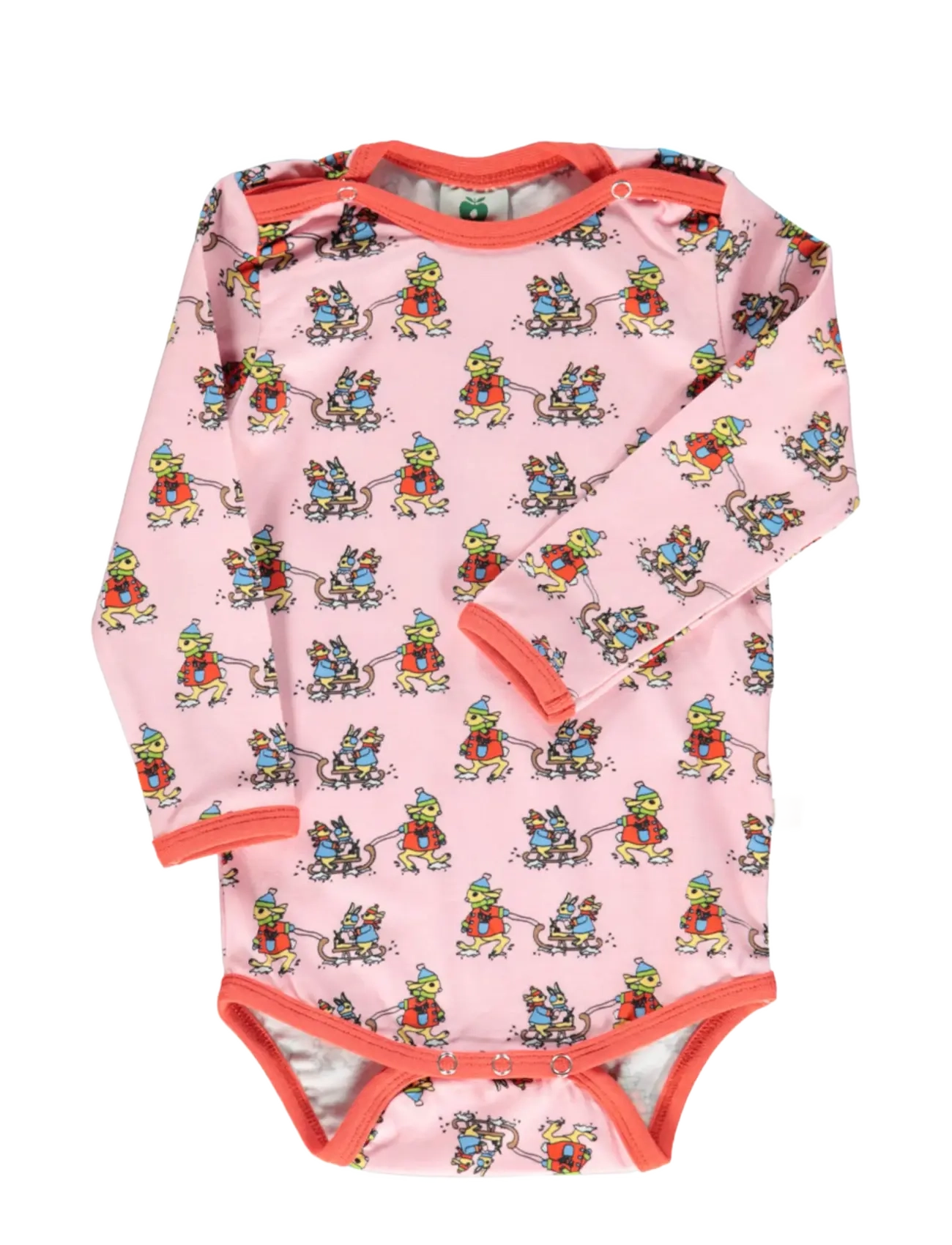 SMÅFOLK Langärmelig Baby Body With Rabbits Sledding Pink - 68 - Kinder