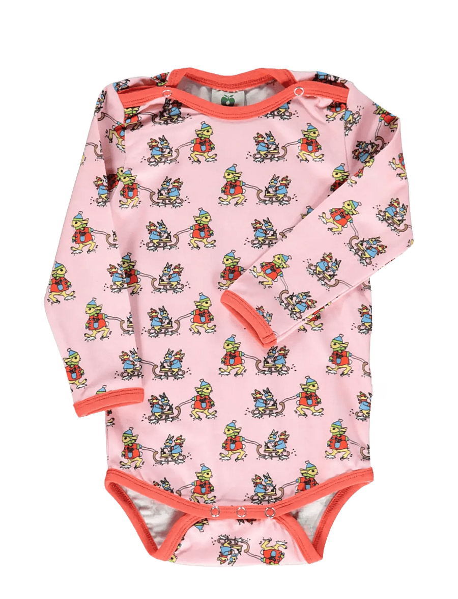 Småfolk - Long-sleeved baby body with rabbits sledding - långärmade bodies - icy pink - 1