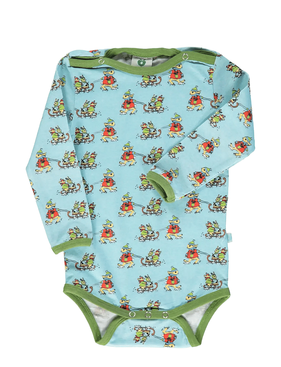 Småfolk - Long-sleeved baby body with rabbits sledding - langærmede bodyer - stratosphere - 1