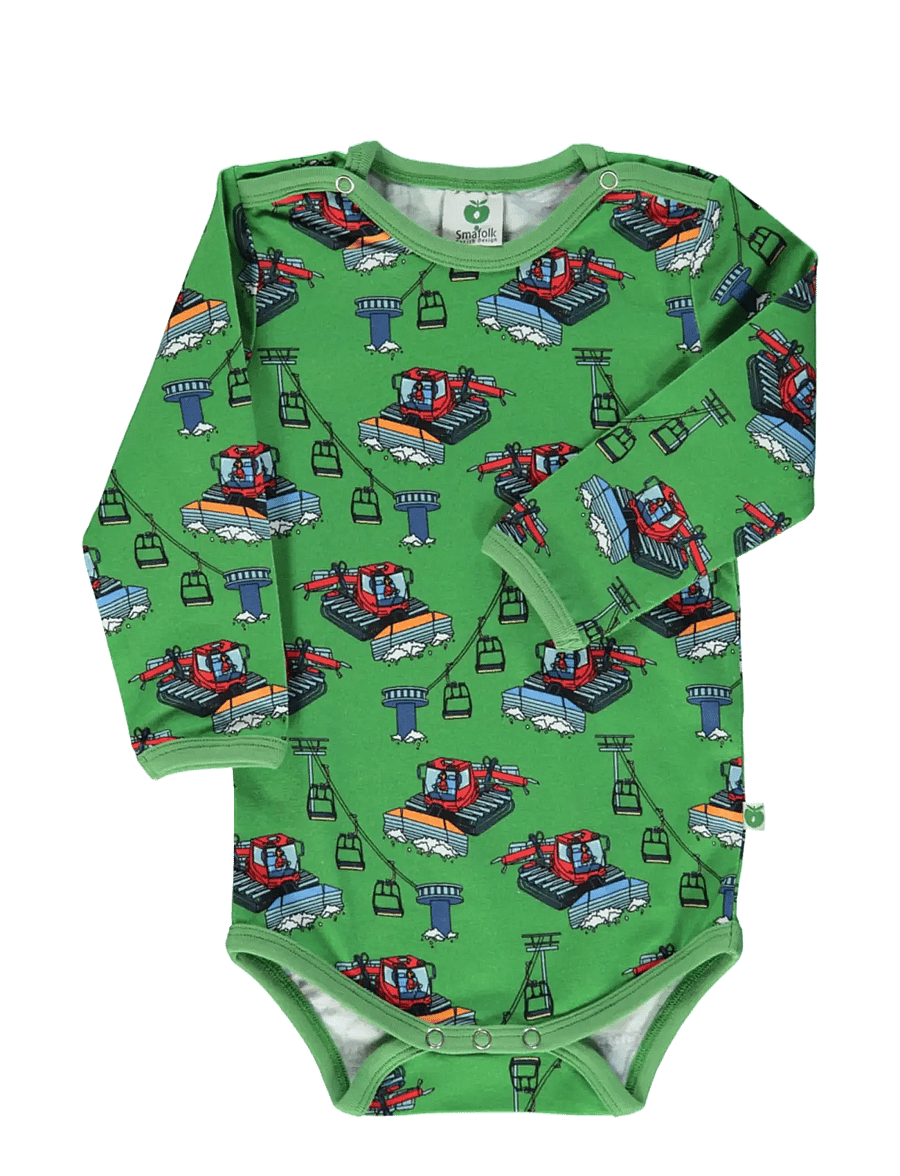 Småfolk - Long-sleeved baby body with snowcat - långärmade bodies - moss green - 1