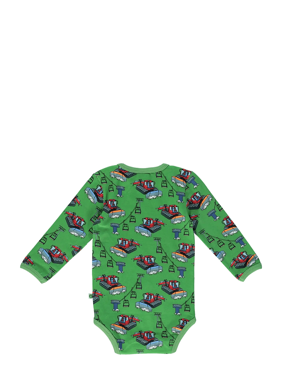 Småfolk - Long-sleeved baby body with snowcat - långärmade bodies - moss green - 2