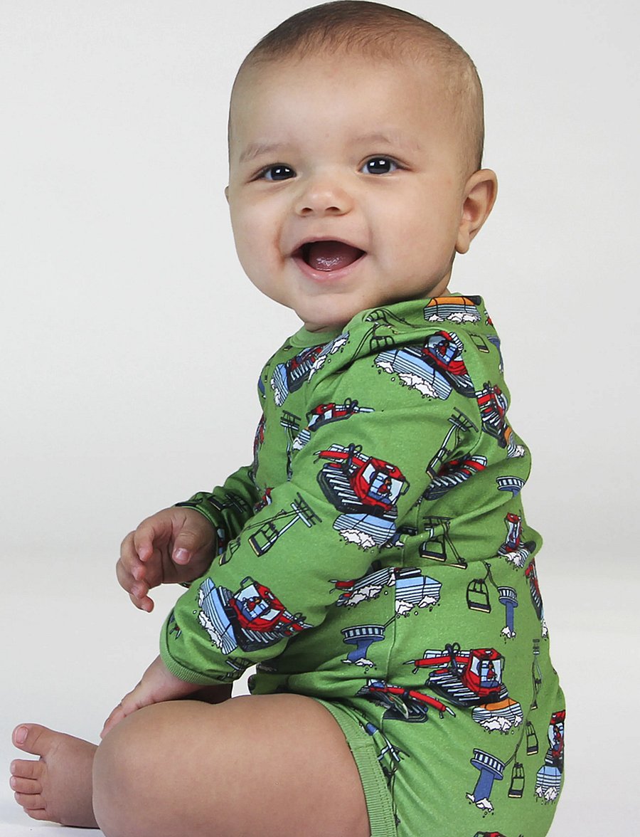 Småfolk - Long-sleeved baby body with snowcat - långärmade bodies - moss green - 0