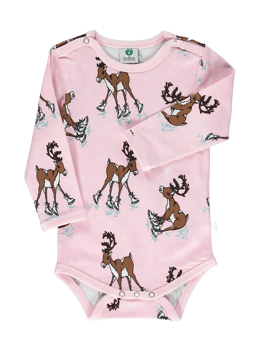 Småfolk - Long-sleeved baby body with reindeer - långärmade bodies - icy pink - 1